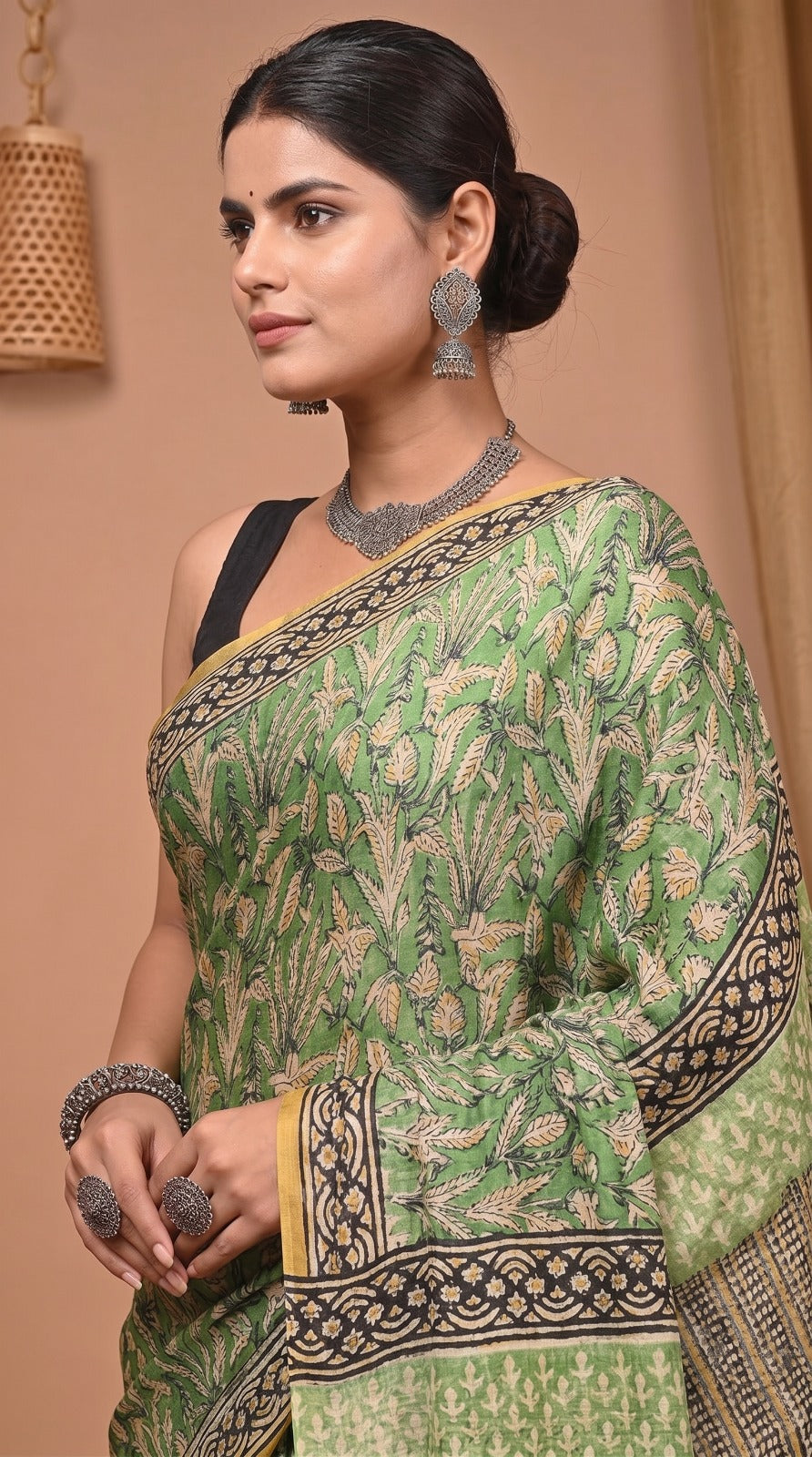 Green Pure Modal Silk Bagru Print Saree