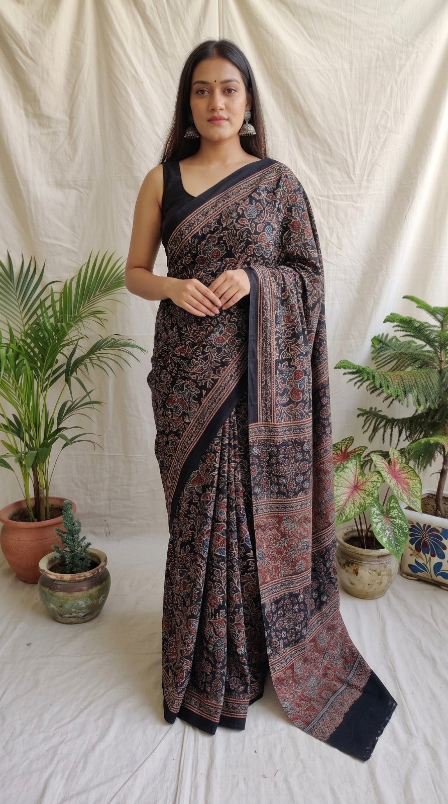 Black Ajrakh Pure Modal Silk Saree