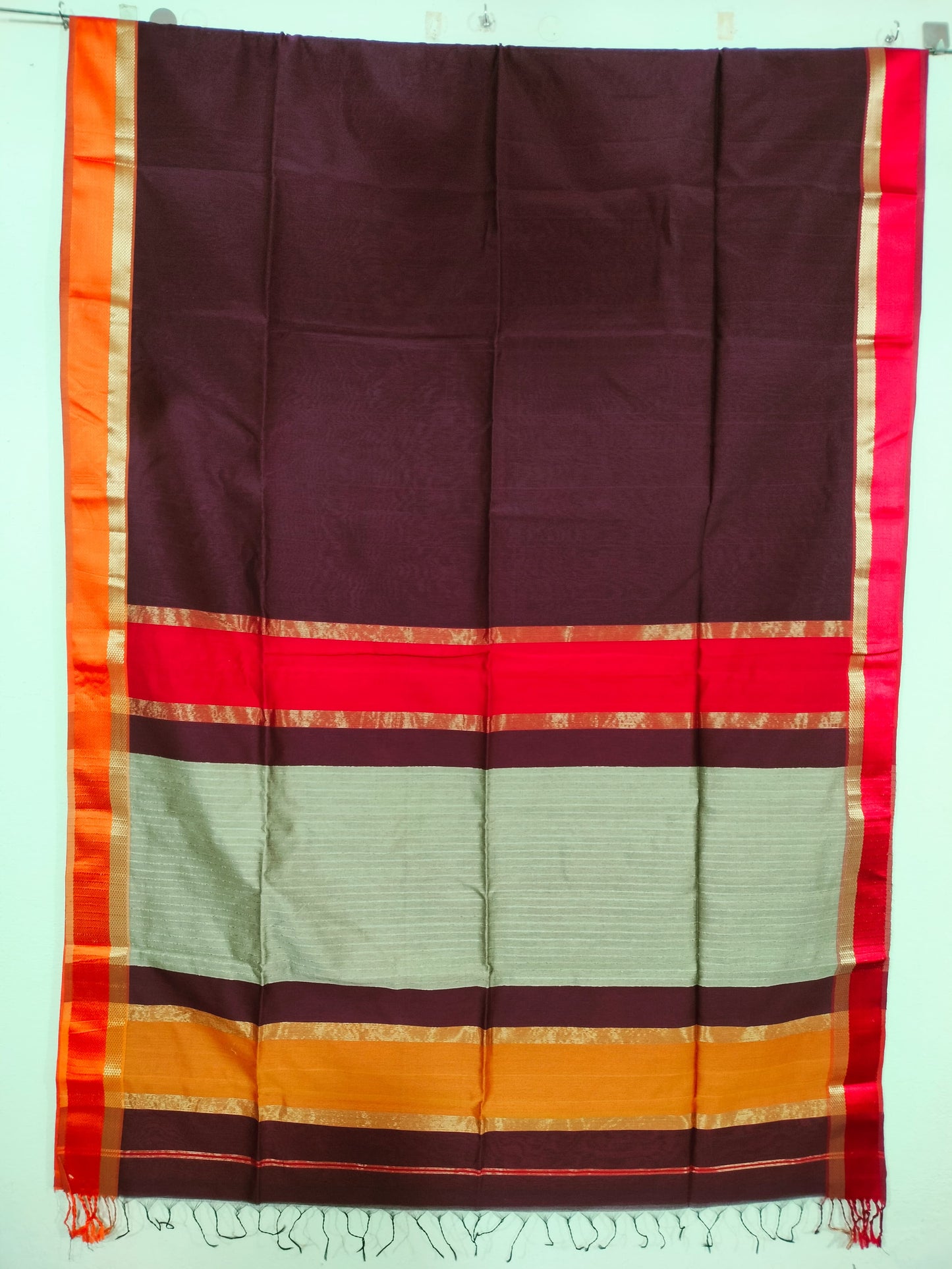 Wine Maheshwari Silk Saree with Ghicha Pallu