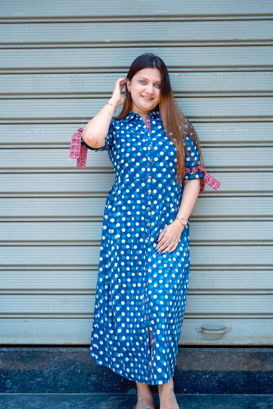 Indigo Bagru Hand Print Dress