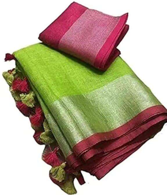 Lime Green Linen Cotton Saree