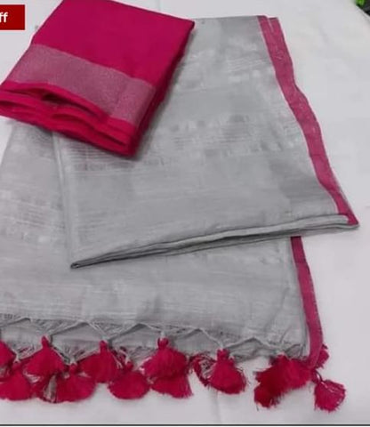 Grey Linen Cotton Saree