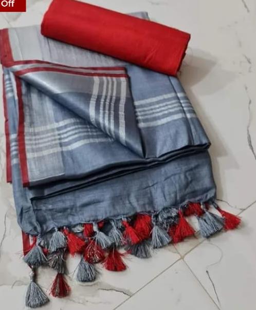 Steel Grey Linen Cotton Saree