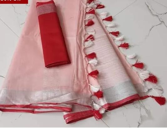 Blush Pink Linen Cotton Saree