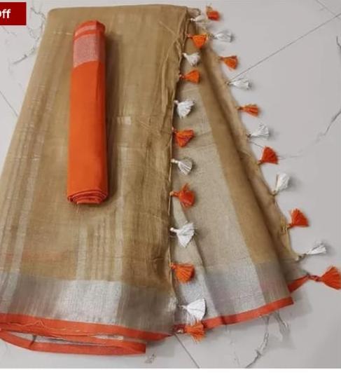 Beige Linen Cotton Saree