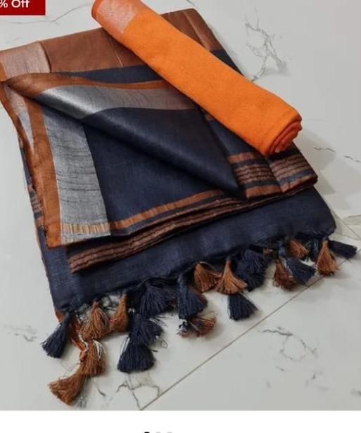 Navy Blue Linen Cotton Saree