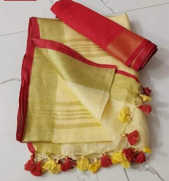 Pastel Yellow Linen Cotton Saree