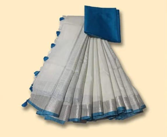 Pearl White Linen Cotton Saree