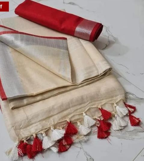Cream Linen Cotton Saree