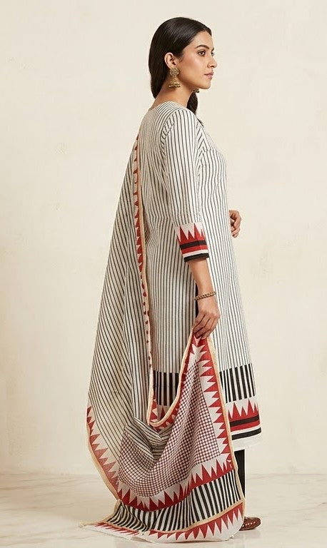 Handblock Print Red Black Geometric Cotton Dress Materials