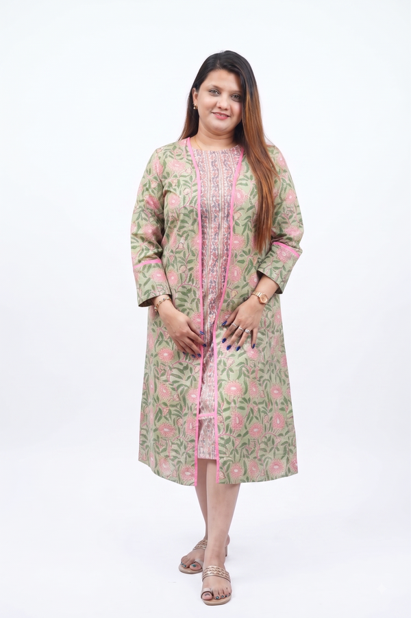 Pink Bagru Handblock Printed Kurta