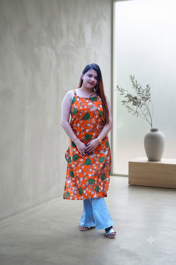 Orange Kalamkari Spegetti Kurti
