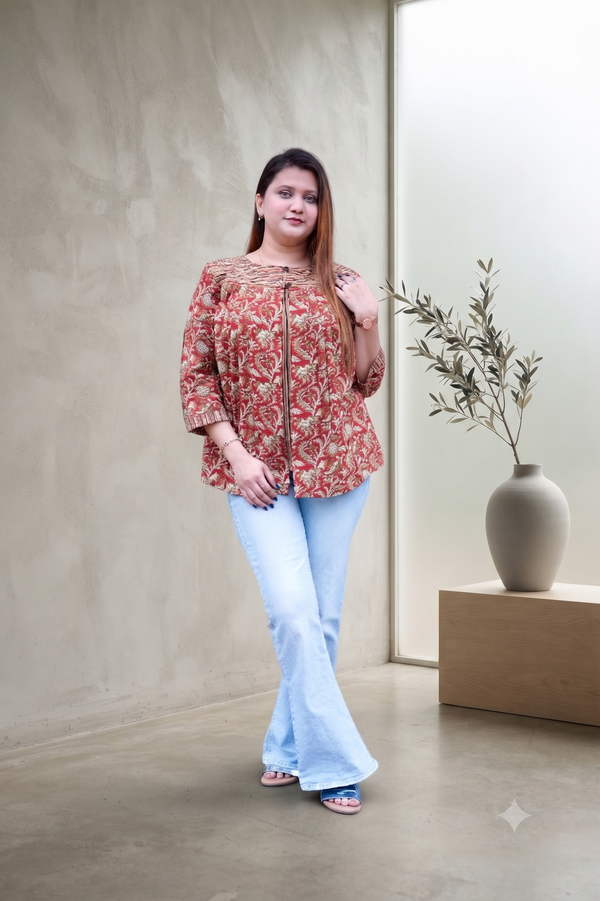 Red Bagru Short Top