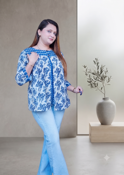 Indigo Dabu Print Short Top