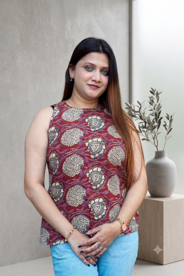 Red Kalamkari Halter Neck Short Top