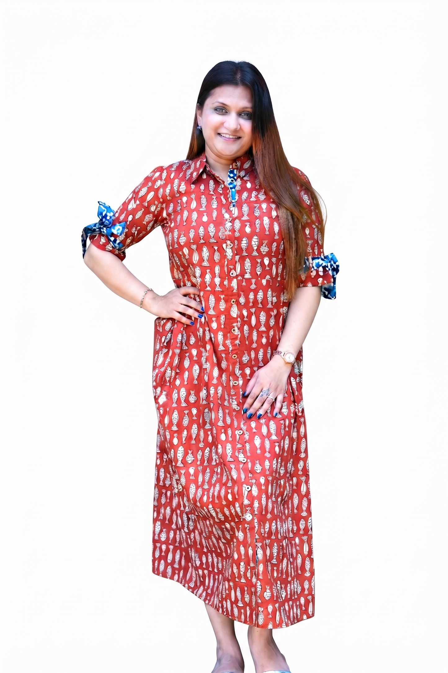 Rust Bagru Print Cotton Dress