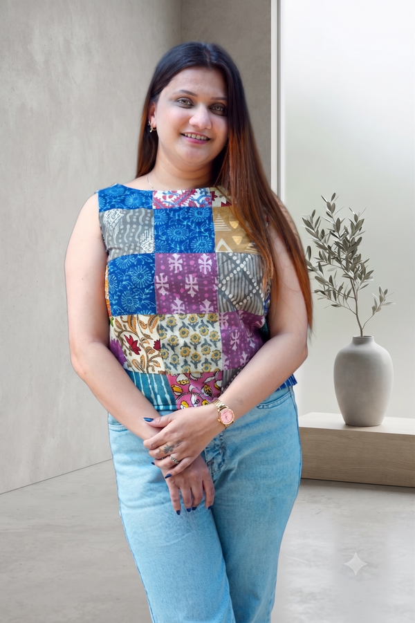 Handblock Patchwork Crop Top