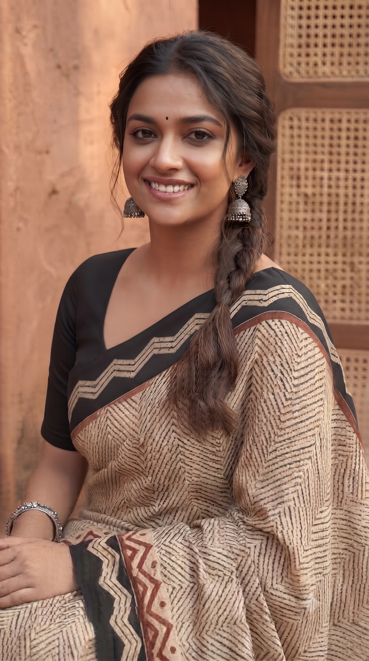 Black Red Handblock Mull Cotton Saree