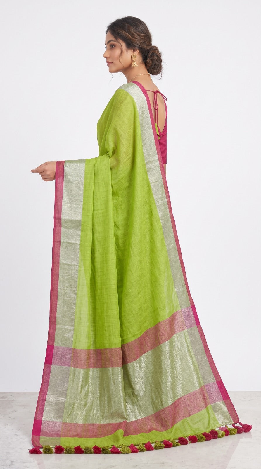 Lime Green Linen Cotton Saree