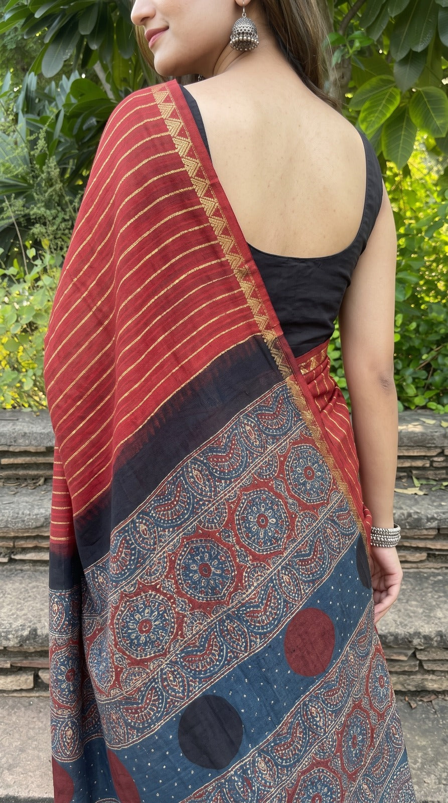 Red Pure Modal Silk Ajrakh Print Saree