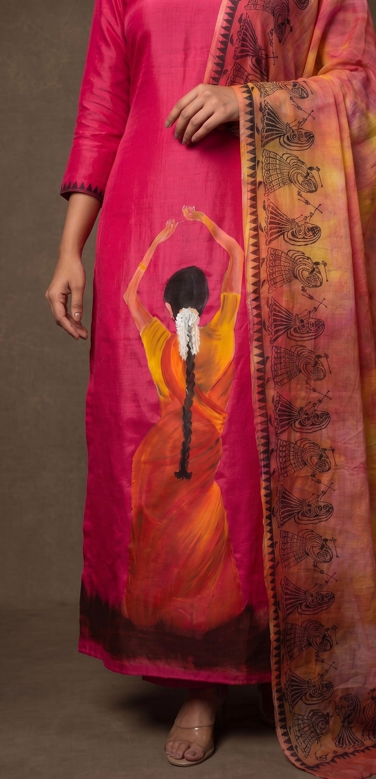Crepe Silk Hand Painted Dress Materials