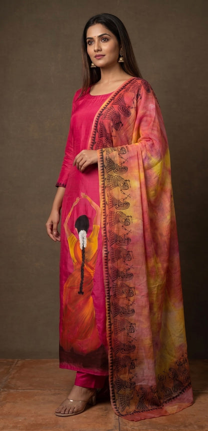 Crepe Silk Hand Painted Dress Materials