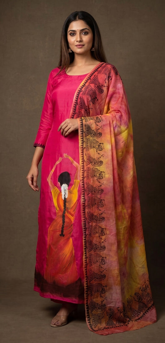Crepe Silk Hand Painted Dress Materials