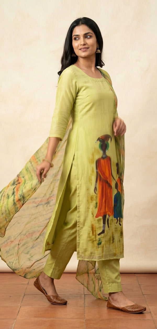 Crepe Silk Hand Painted Dress Materials