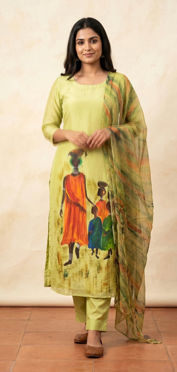 Crepe Silk Hand Painted Dress Materials