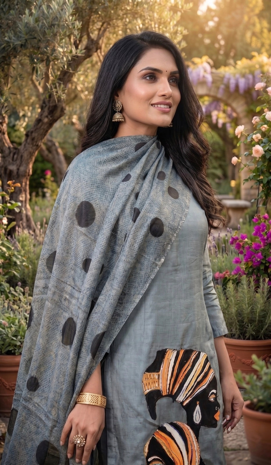 Crepe Silk Hand Painted Dress Materials