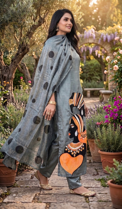 Crepe Silk Hand Painted Dress Materials