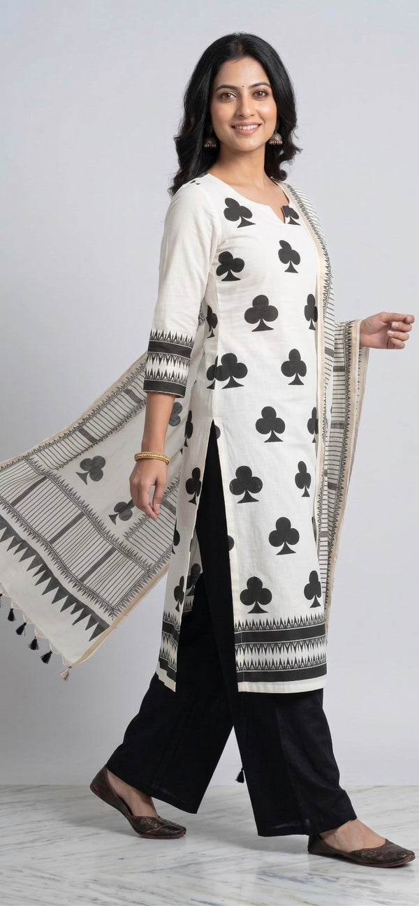 Handblock Print Black White Printed Cotton Dress Materials