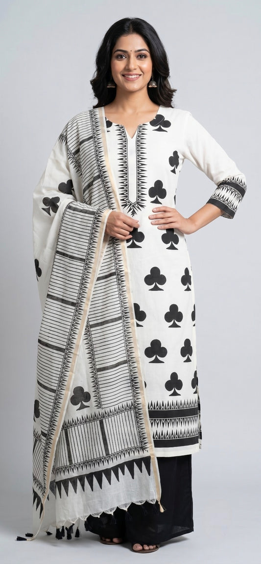 Handblock Print Black White Printed Cotton Dress Materials