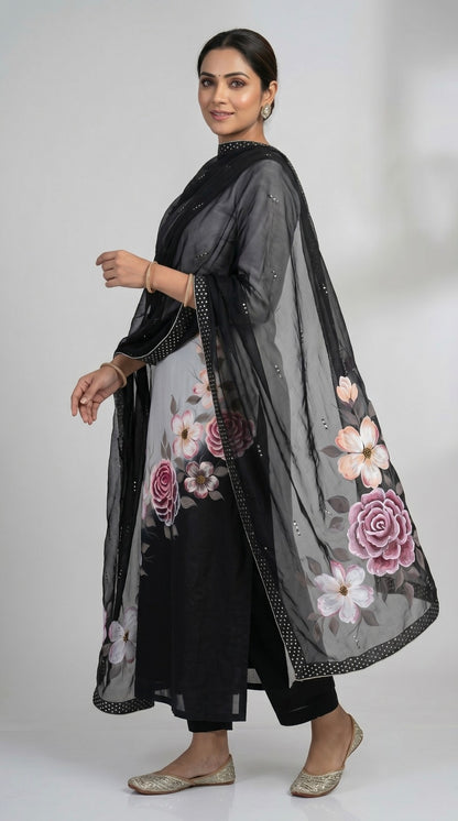 Crepe Silk Hand Painted Dress Materials