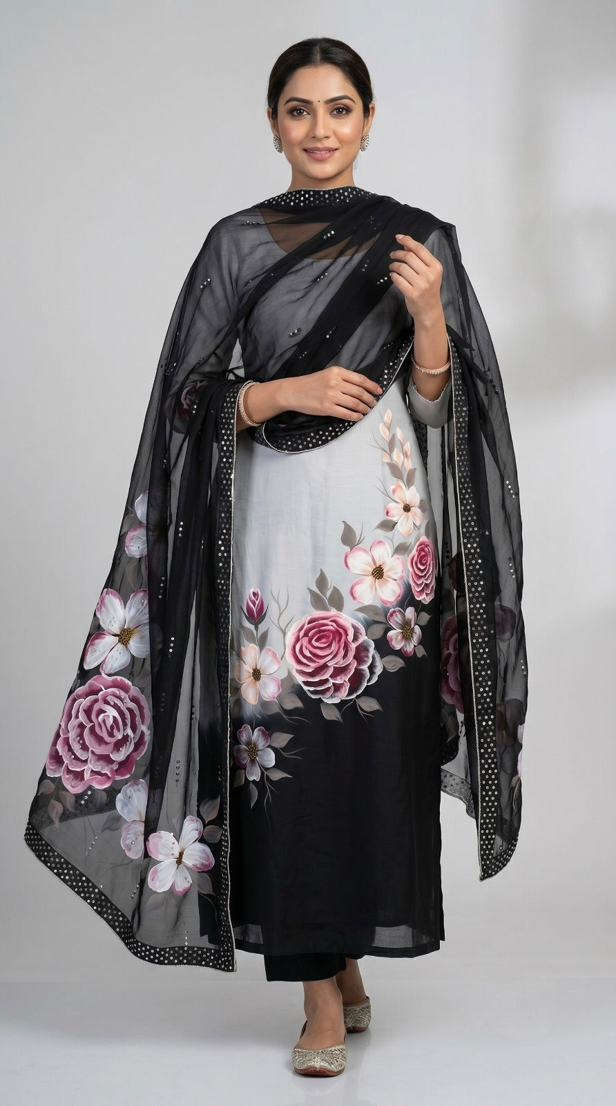 Crepe Silk Hand Painted Dress Materials