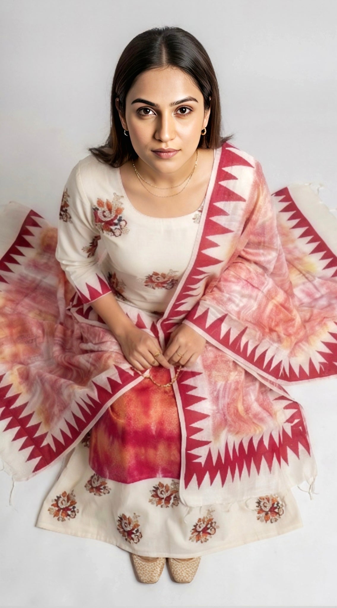 Handblock Print Pink Rust Floral Cotton Dress Materials