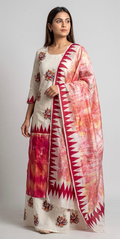 Handblock Print Pink Rust Floral Cotton Dress Materials