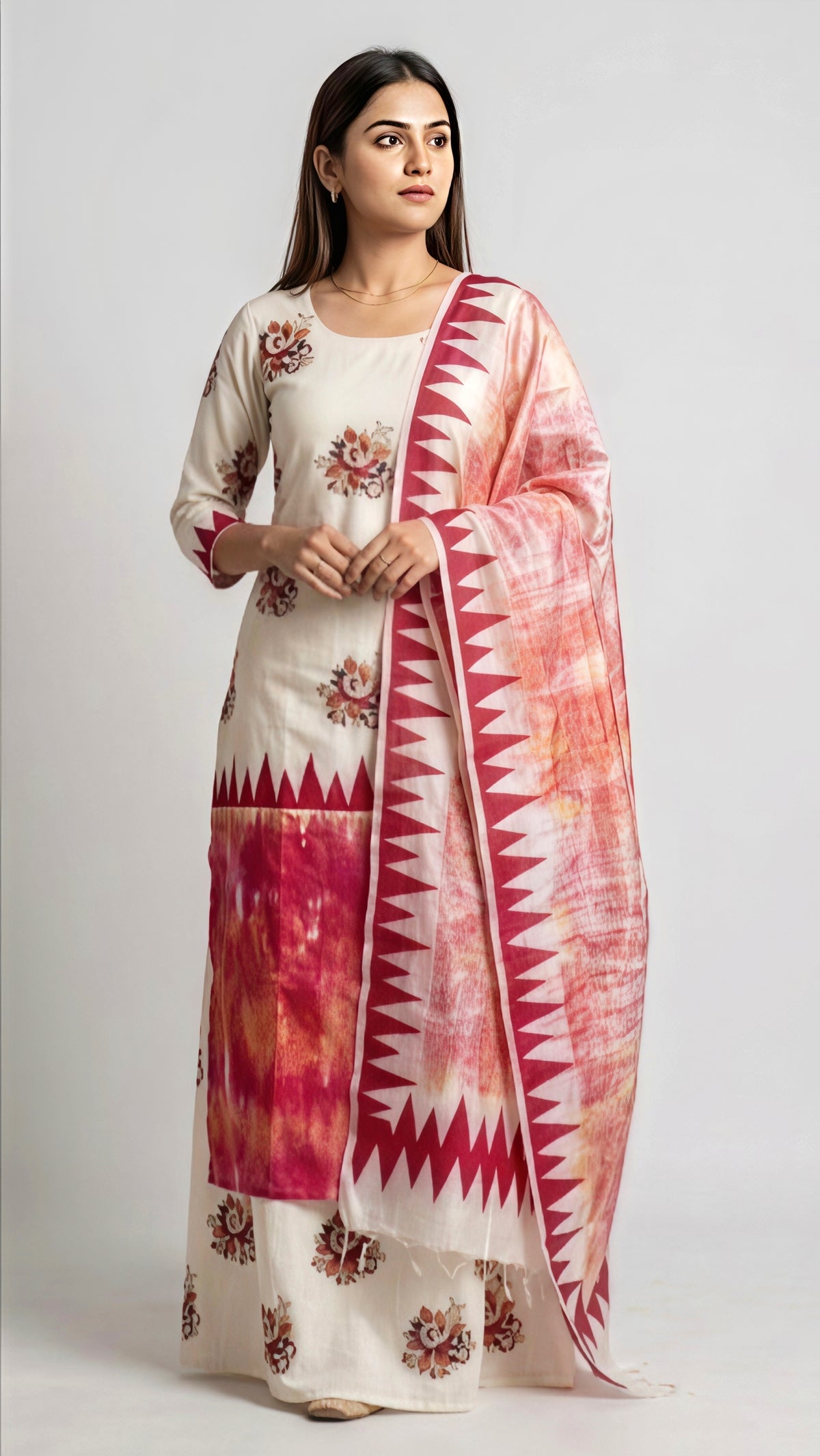 Handblock Print Pink Rust Floral Cotton Dress Materials