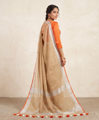 Beige Linen Cotton Saree