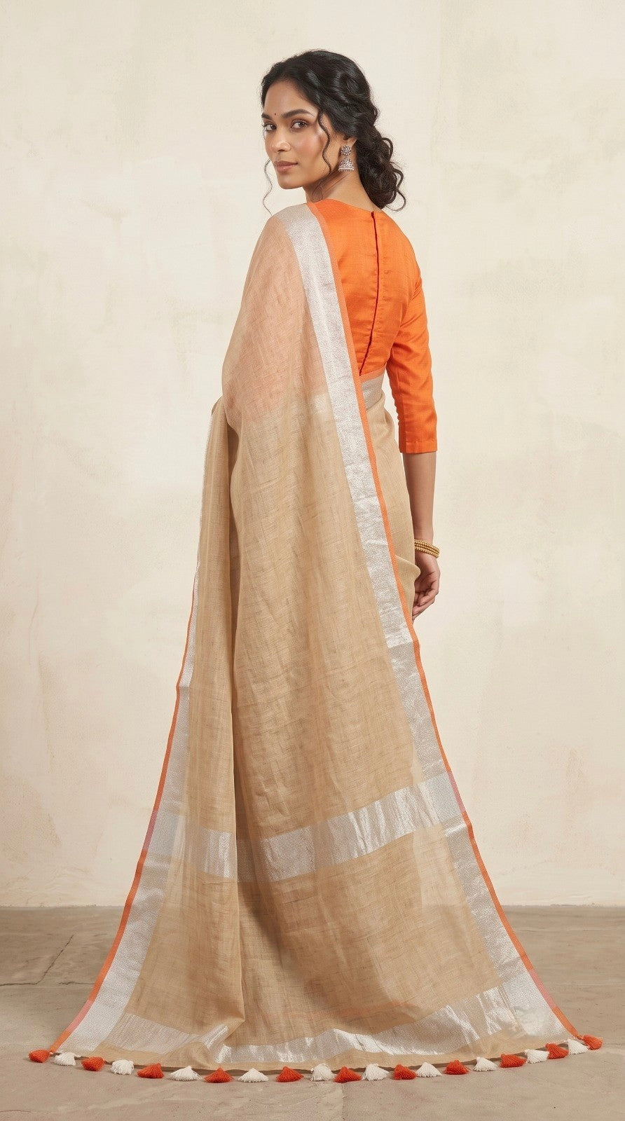 Beige Linen Cotton Saree