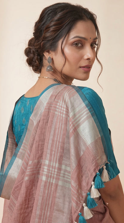 Dusty Rose Linen Cotton Saree