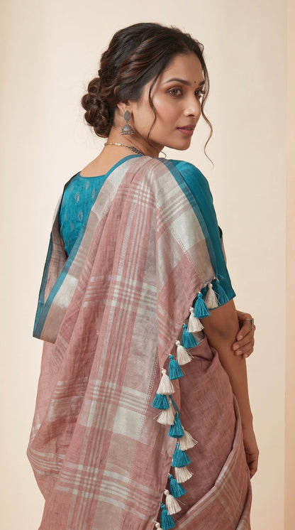 Dusty Rose Linen Cotton Saree