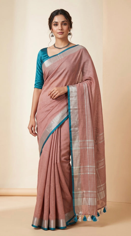 Dusty Rose Linen Cotton Saree