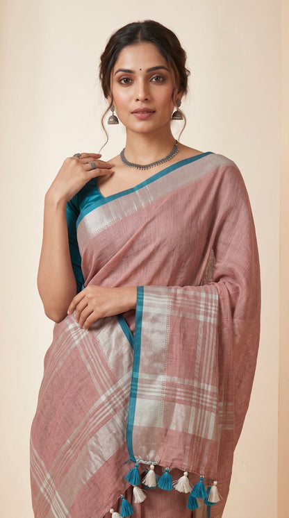 Dusty Rose Linen Cotton Saree