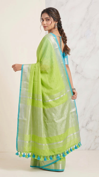 Lime Green Linen Cotton Saree