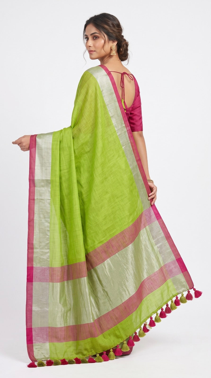 Lime Green Linen Cotton Saree