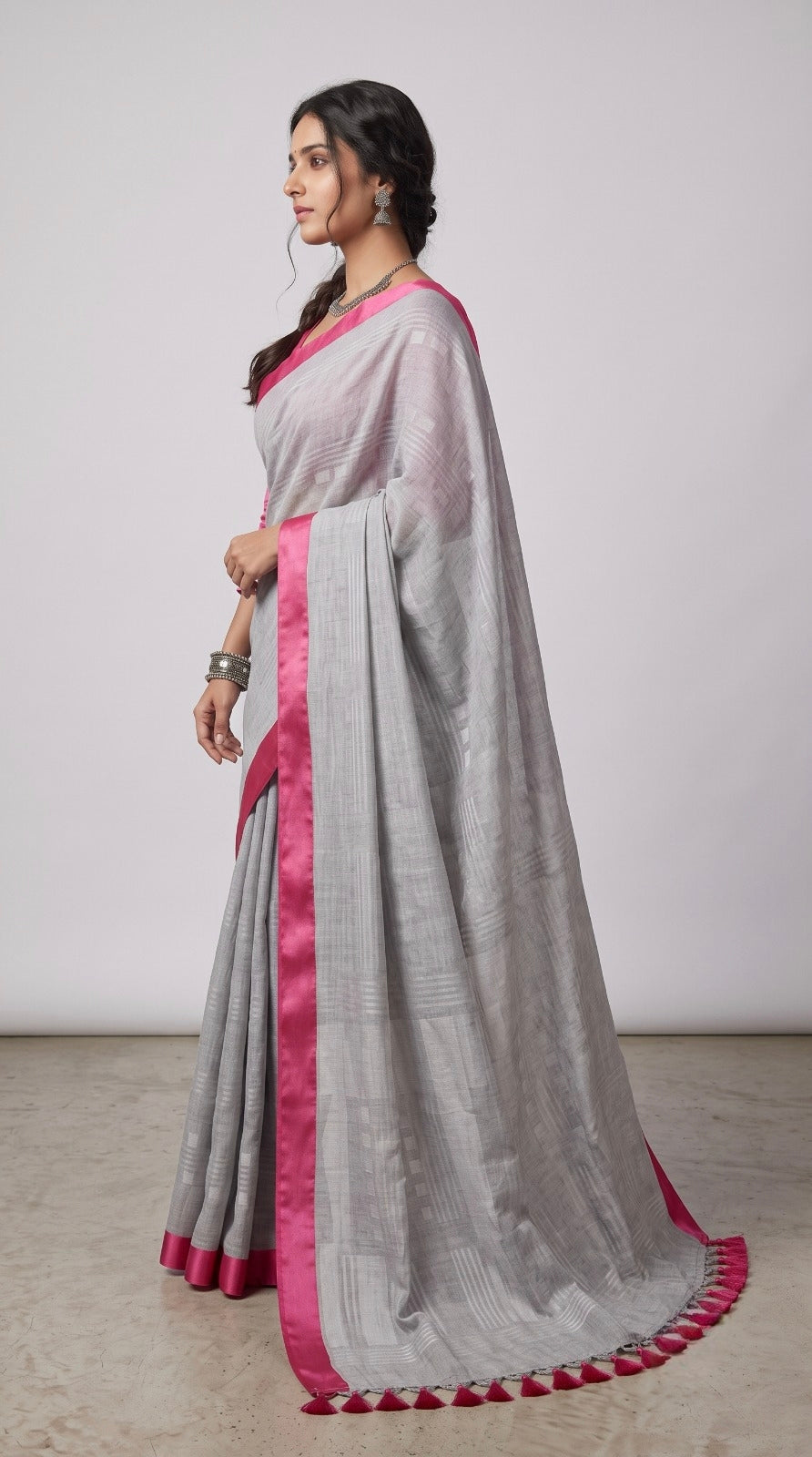 Grey Linen Cotton Saree