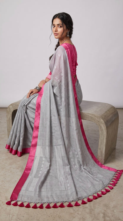 Grey Linen Cotton Saree