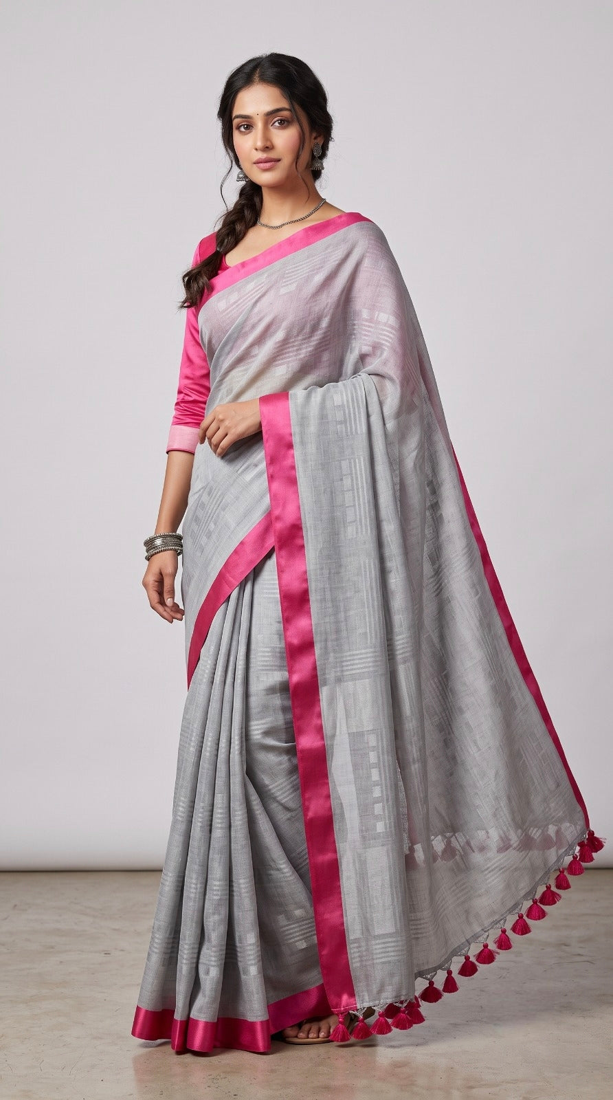 Grey Linen Cotton Saree
