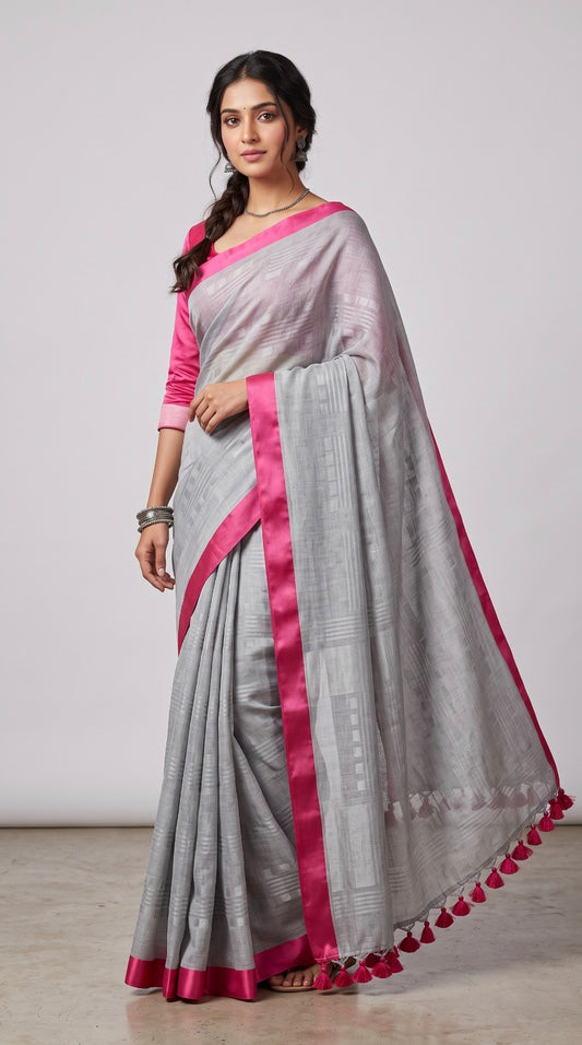 Grey Linen Cotton Saree